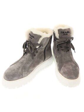 Prada Suede Shearling Mouthpiece Boots 492 8830 Gray 39
